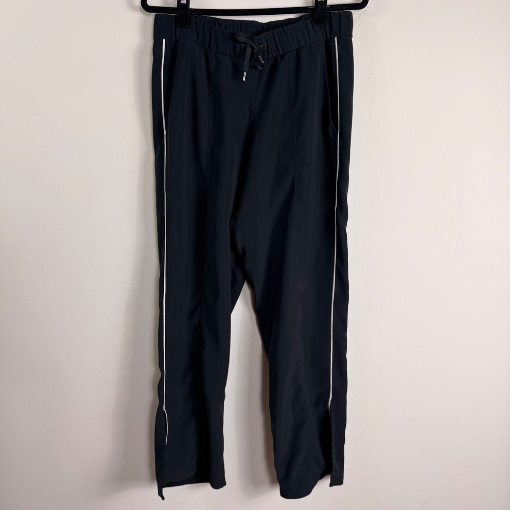 Lululemon Black Athletic Pants White Side Stripe Pockets Ankle Slit Size 8